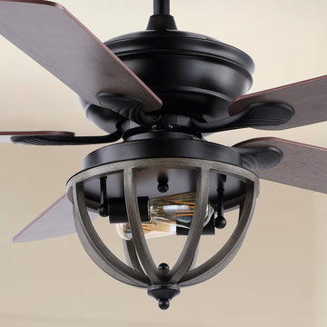 Jasper 52" Farmhouse Industrial Iron Dome Shade LED Ceiling Fan With Remote - JONATHAN Y